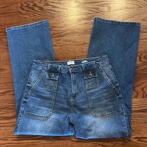 KENSIE retro Lux THE ASTRID Blue Denim stretch jeans high rise straight wide 14